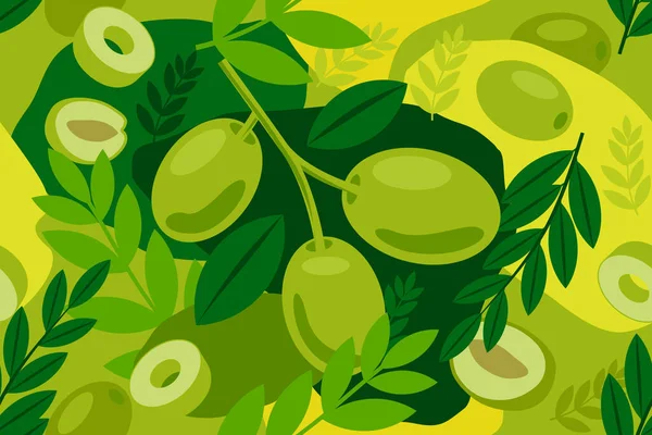 Zelené Olivové Bezešvé Prvky Abstraktní Vektorové Vzor Design Pozadí — Stockový vektor