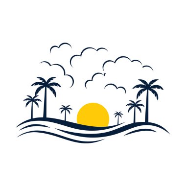 Hindistan cevizi ağaçları ve denizle günbatımı arka planı