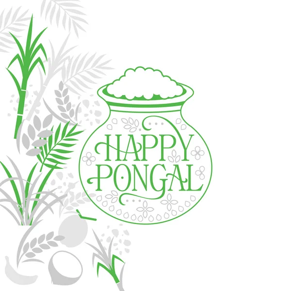 Green Gray Illustration Happy Pongal Holiday Festival Tamil Nadu South — Vetor de Stock