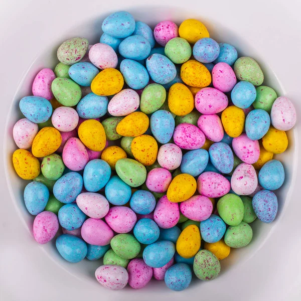 Top View Pile Blue Pink Green Yellow Chocolate Shiny Easter — Stock fotografie