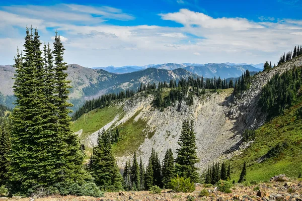 真夏のワシントン州クリスタルマウンテンスキーリゾートの頂上からの息をのむような景色 — ストック写真
