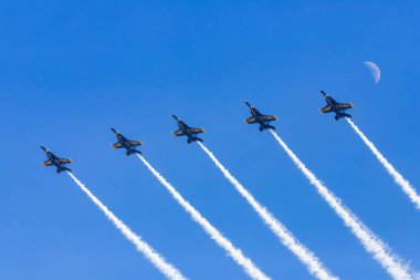 4 Boeing F / A-18E Super Hornets of the U.S. Navy Blue Angels, 2022 Airation Roundup 'ta Minden Nevada, ABD - 1 Ekim 2022.