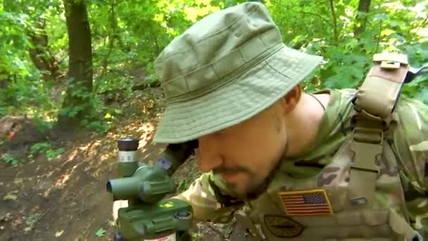 Kharkiv Ukraine September 2022 Soldier Looks Eyepiece Optical Sight Trench — Stock Video