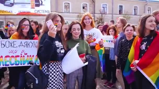 Kharkiv Ucrânia Setembro 2019 Jovens Garotas Durante Marcha Igualdade Orgulho — Vídeo de Stock