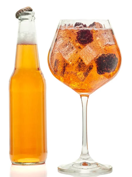 Bottle Glass Blackberry Flavored Apple Cider White Background — Stock Photo, Image