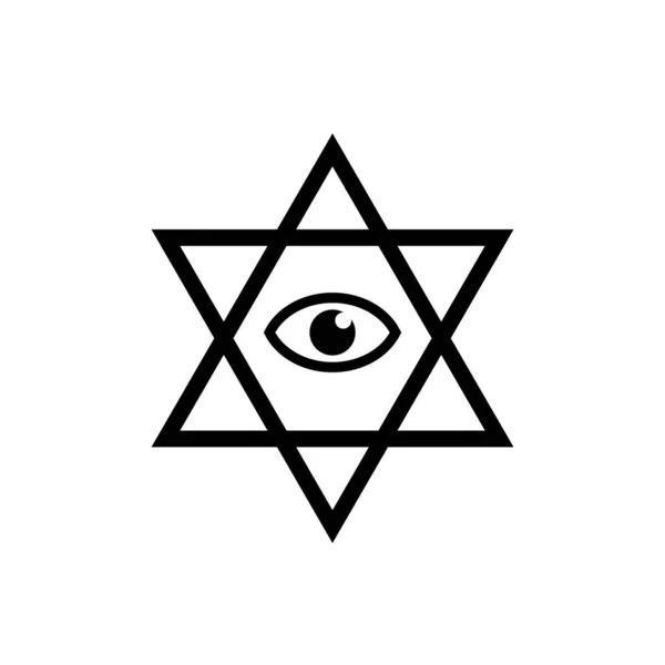 Еврейская Шестиугольная Звезда Всем Видящим Оком Божественной Сакральной Геометрии Символом — стоковый вектор