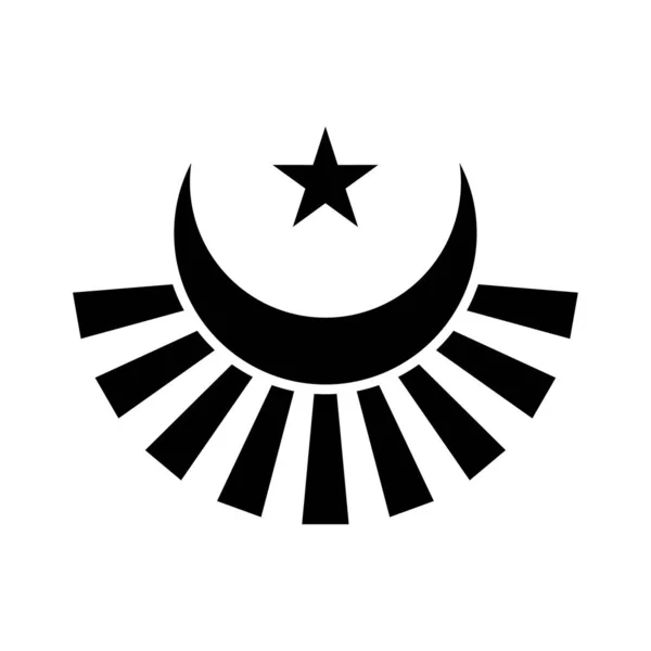 Символ Полумесяца Звезды Лучами Солнца Изолированы Белом Фоне — стоковый вектор