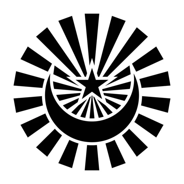 Символ Полумесяца Звезды Лучами Солнца Изолированы Белом Фоне — стоковый вектор