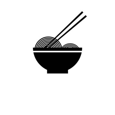 Erişte kasesi logo şablonu. Çin gıda vektör tasarımı. Ramen eriştesi illüstrasyonu. Kase vektörü sembolündeki erişteler basit çorba simgesi simgesi