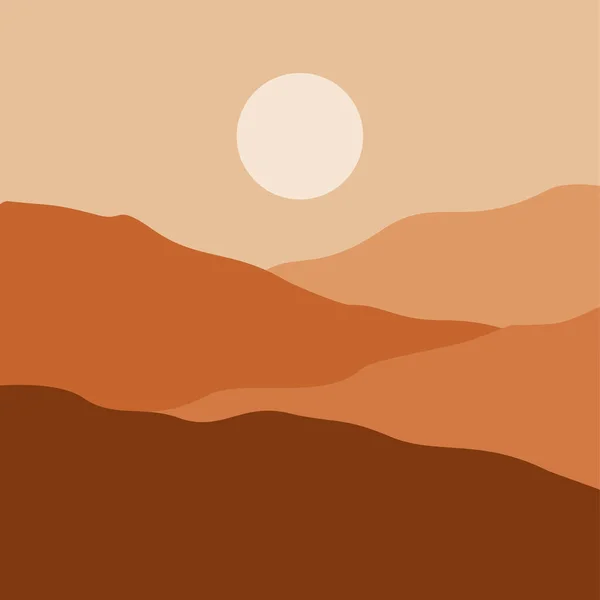 Abstrakter Zeitgenössischer Ästhetischer Hintergrund Mit Wüste Bergen Sonne Erdtöne Gebranntes — Stockvektor