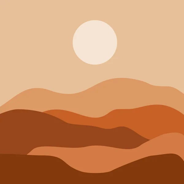 抽象的当代美学背景与沙漠 烧橙色 色彩斑斓 Boho墙装饰 有日出 日落的风景 — 图库矢量图片