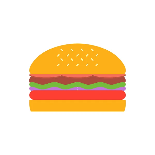 美味的汉堡包 矢量平面设计汉堡图标 烤着沙拉 西红柿 奶酪和切碎 矢量说明 — 图库矢量图片