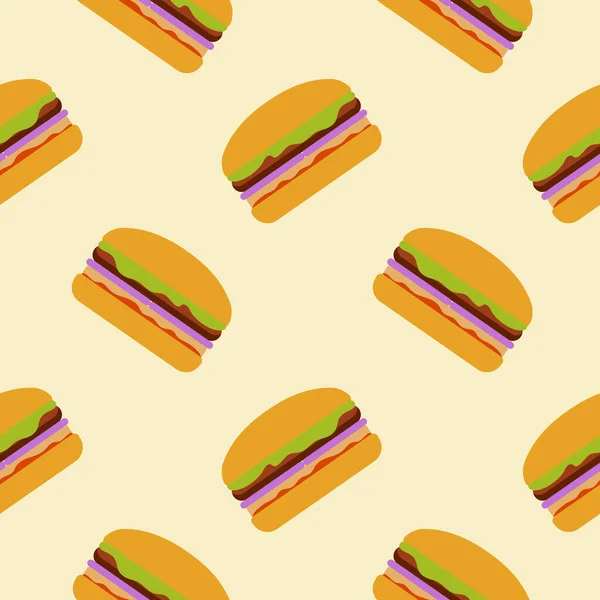 Hamburger Seamless Patten Flat Design Vector Illustration Fast Food Hand — Stock Vector