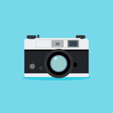Klasik analog kamera düz tasarım vektör çizimi. analog kamera tasarımı
