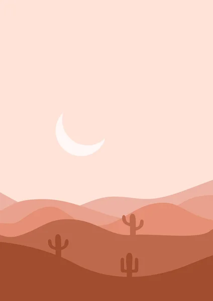 desert flat landscape vector illustration. Sunset Desert and Cactus Landscape illustration.mountains and cactus in flat cartoon style.