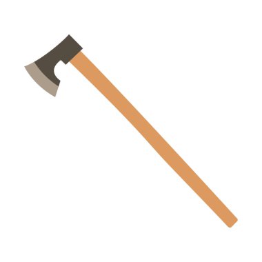 Sakallı balta düz tasarım vektör çizimi. Tahta balta sapı ve metal bıçak. Ahşap işçiliği ya da oduncu amblemi ya da rozeti için. Düz tasarım çizgi film stili vektör çizimi.