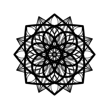 Çiçeksel mandala desenli vektör çizimi. Mandala 'nın yuvarlak şekli. Tebrik kartları, davetiye, dövme şablonu, iş stili, kartlar için yuvarlak arkaplan. Vektör illüstrasyonu
