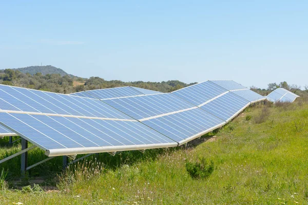 Solar power station against the blue sky. Alternative energy concept