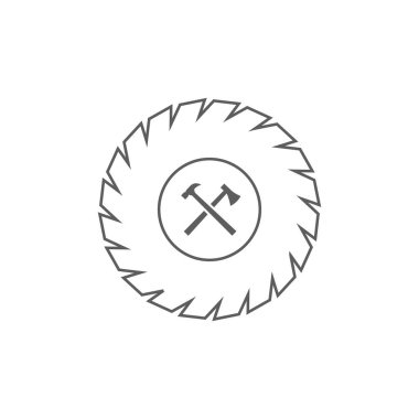 Çapraz balta çekiç logo tasarımı vektörü ile dairesel testere.