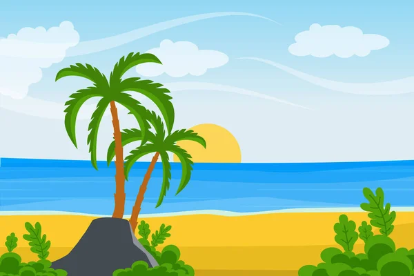 View Ocean Palm Trees Sun Summer Landscapes Vector Illustration — Stock Vector
