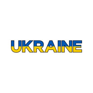 Beyaz arkaplanda ukraine metin bayrağı tasarım vektörü.
