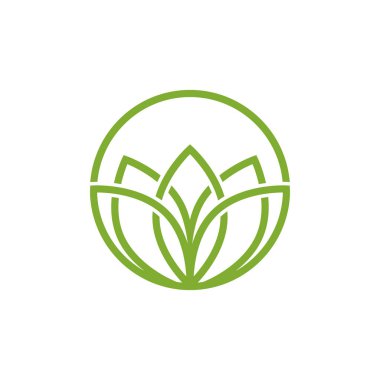 Beyaz arkaplanda çember çizgisi lotus çiçeği logosu.
