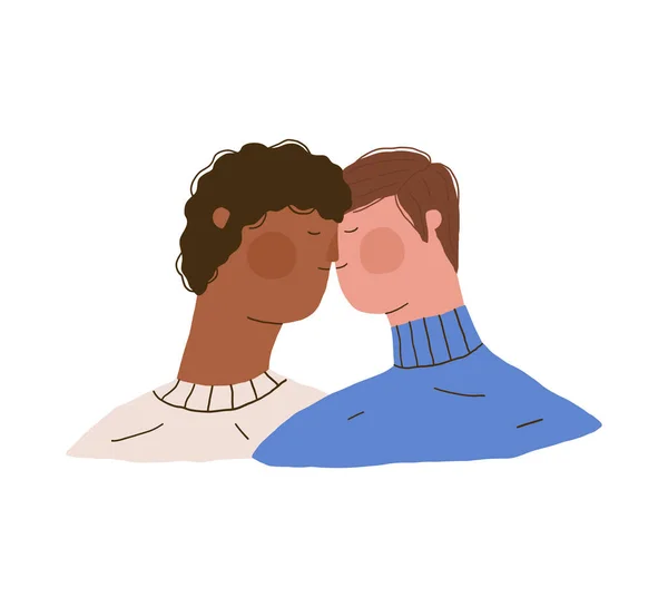 Fiatal meleg pár szerelmesek. Két boldog csókoló férfi. Lapos kézzel húzott vektor illusztráció. — Stock Vector