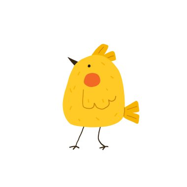 Sevimli sarı tavuk. Yeni doğmuş komik bir piliç. Paskalya tasarımları için elementler. Çizgi film vektör illüstrasyonu