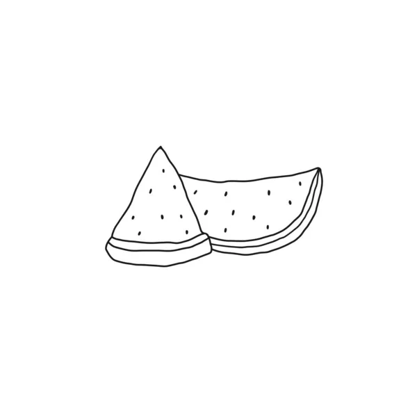 Watermelon Outline Icon Fruit Healthy Nutrition Organic Food Hand Drawn — Stock vektor