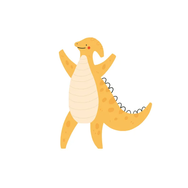 Lindo Dinosaurio Parasaurolophus Divertido Personaje Dino Dibujos Animados Vectoriales Ilustración — Archivo Imágenes Vectoriales
