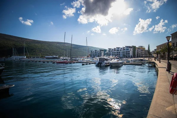 Kumbor Montenegró Luxus Jacht Portonovi Kikötőjében — Stock Fotó