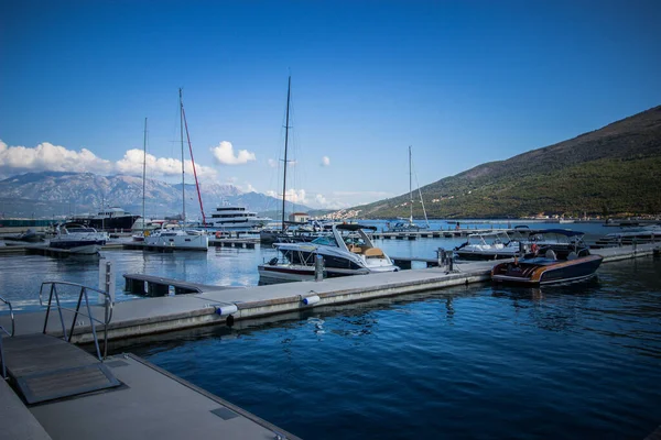 Kumbor Montenegró Luxus Jacht Portonovi Kikötőjében Stock Fotó
