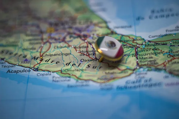 Oaxaca Fijado Mapa Con Bandera México — Foto de Stock