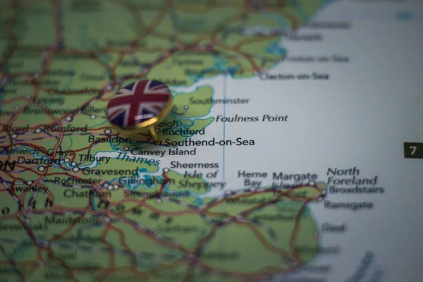 Southend-on-Sea pinned on a map with the flag of United Kingdom