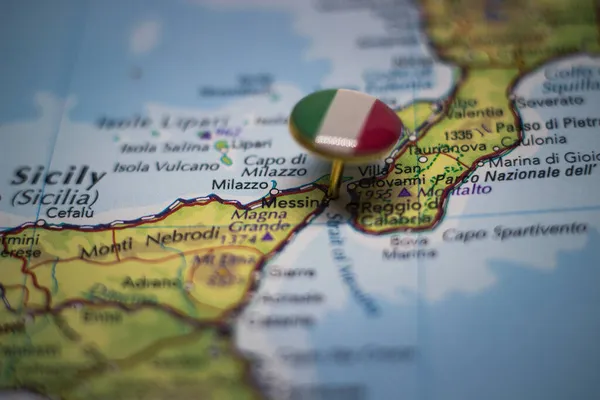 Messina Fastsatt Karta Med Italiens Flagga — Stockfoto