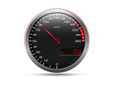 Analog araba hız göstergesi, üzerinde beyaz izole