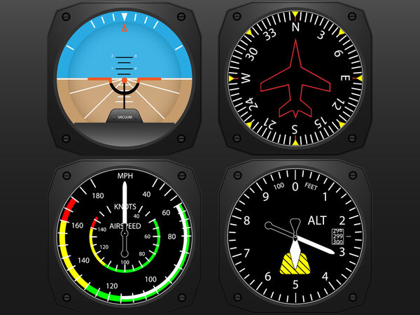 Airplane flying instruments vector