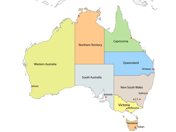 Map of Australia with internal regional boundaries, vector — Stock Vector