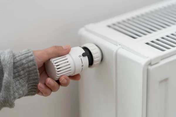 Controlador Termostato Que Define Temperatura Radiador Aquecedor Sala Definido Para — Fotografia de Stock