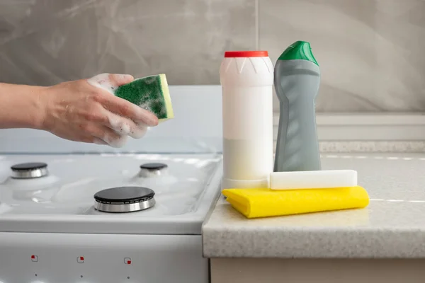 Cleaning Sponge Cleaning Products Stove Kitchen — 스톡 사진