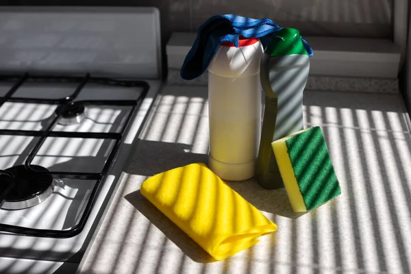 Cleaning Products Kitchen Table — Stock Photo, Image