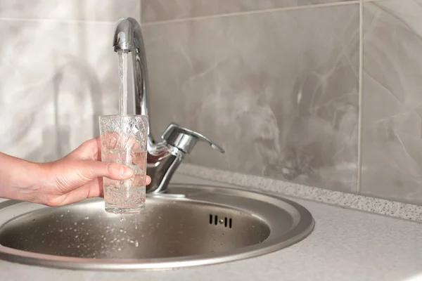 Collect Hot Water Glass Tap Kitchen — 스톡 사진