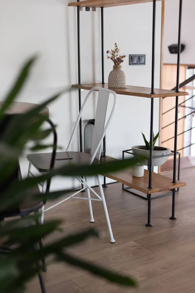 interior of a small coffee shop. iron chair in a coffee shop