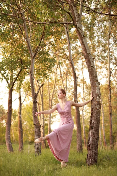 Attractive Girl Ballerina Dancing Nature — Fotografia de Stock