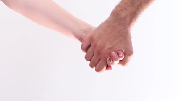 Close Woman Man Holding Hands White Background — Stok Video