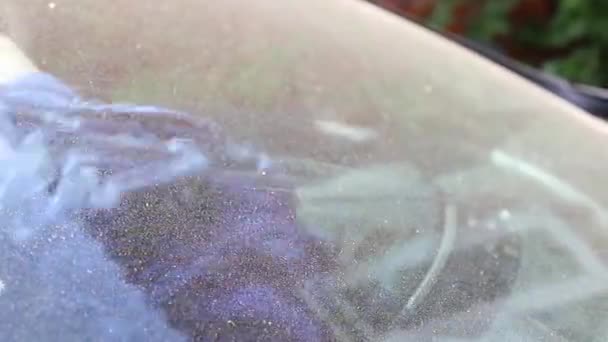 Close Man Washes Glass Car Napkin — Stock Video