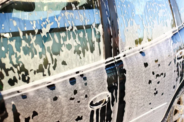 Contactless Self Service Car Wash Wash Car Foam Close — Zdjęcie stockowe