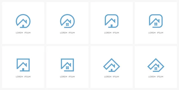 Home Outline Icon Set Haus Mit Fenster Tür Und Schornstein — Stockvektor