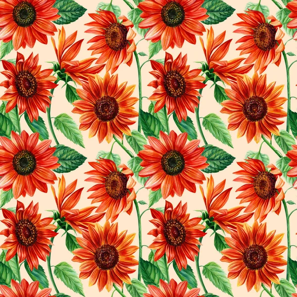Vintage padrão sem costura, flores de girassóis. Watercolor ilustração desenhada à mão para impressão têxtil. — Fotografia de Stock