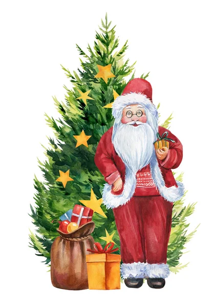 Рождественская елка и Санта-Клаус. Ручная роспись. Праздник — стоковое фото